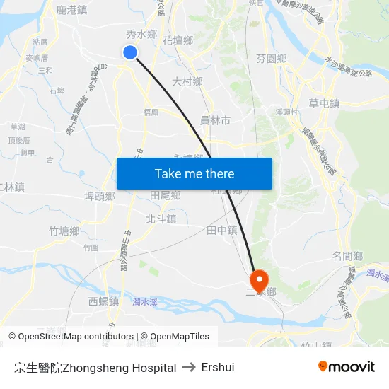 宗生醫院Zhongsheng Hospital to Ershui map