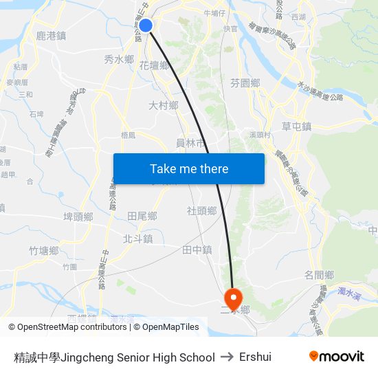 精誠中學Jingcheng Senior High School to Ershui map