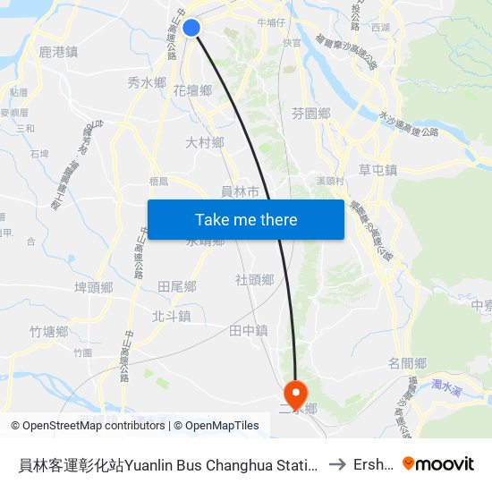 員林客運彰化站Yuanlin Bus Changhua Station to Ershui map