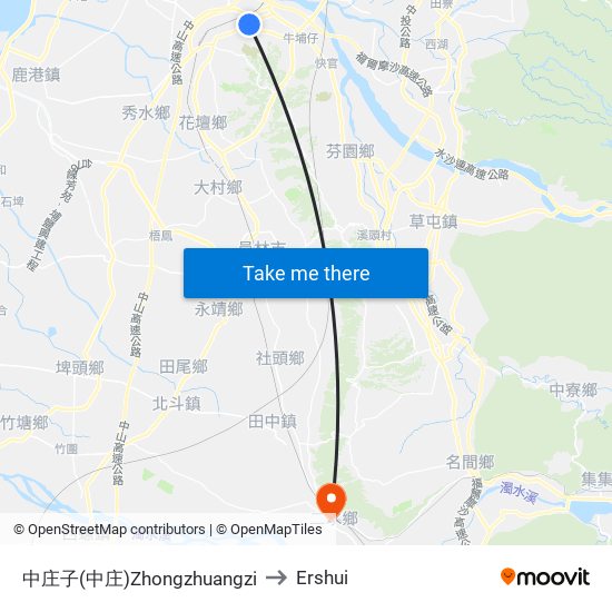 中庄子(中庄)Zhongzhuangzi to Ershui map