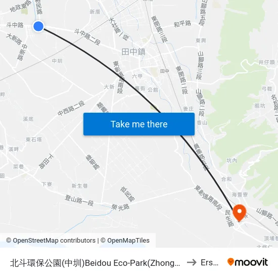 Beidou Eco-Park (Zhongzun) to Ershui map