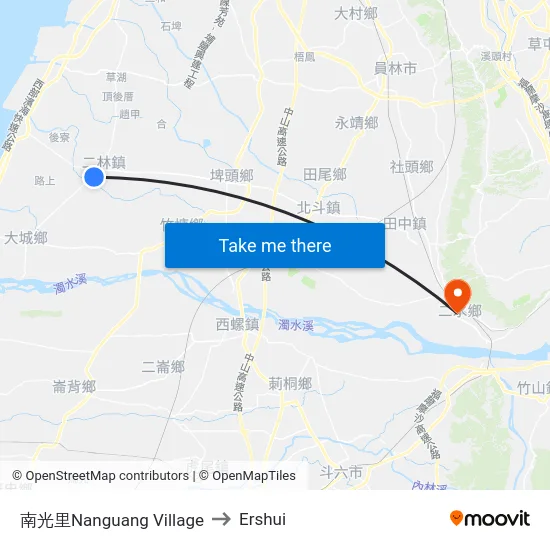 南光里Nanguang Village to Ershui map