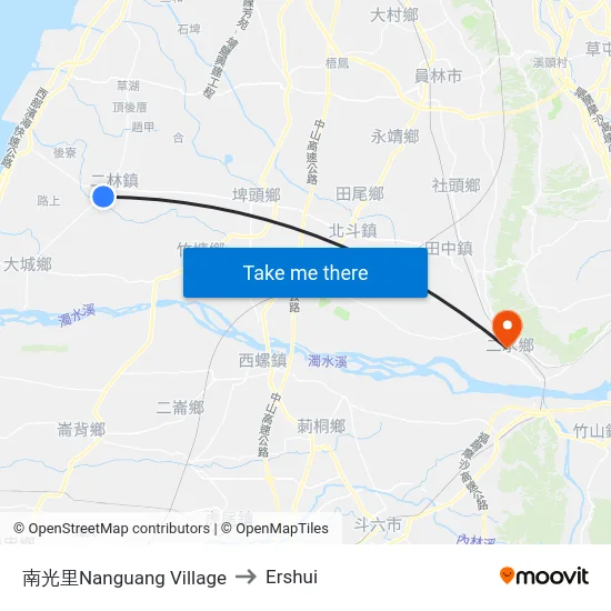 南光里Nanguang Village to Ershui map