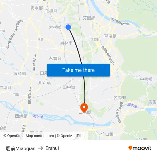 Miaoqian to Ershui map