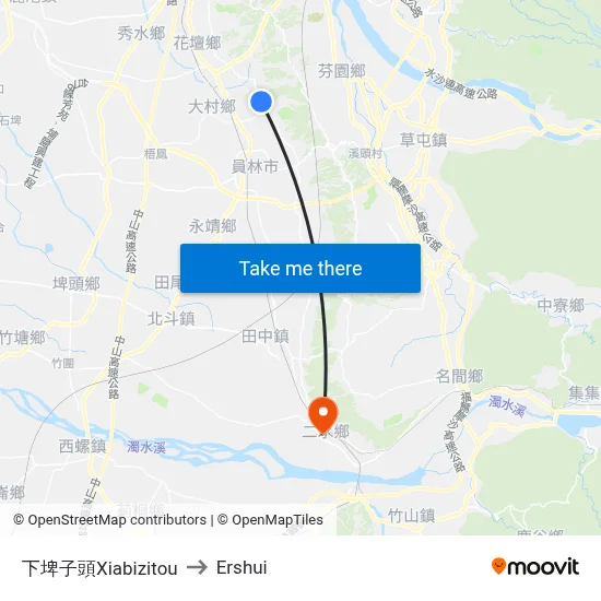 下埤子頭Xiabizitou to Ershui map