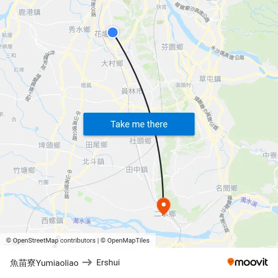Yumiaoliao to Ershui map