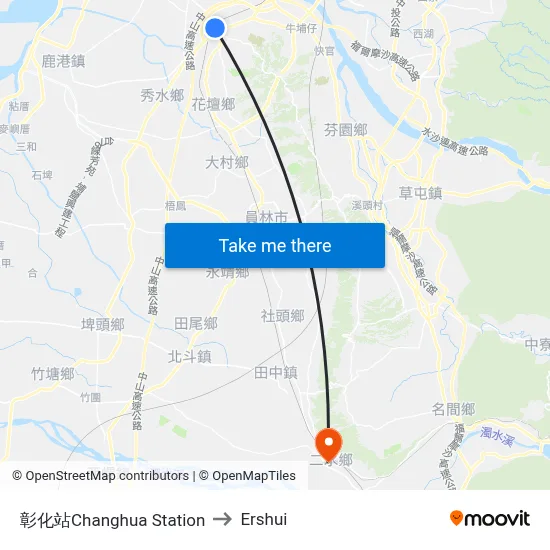 Changhua Station to Ershui map
