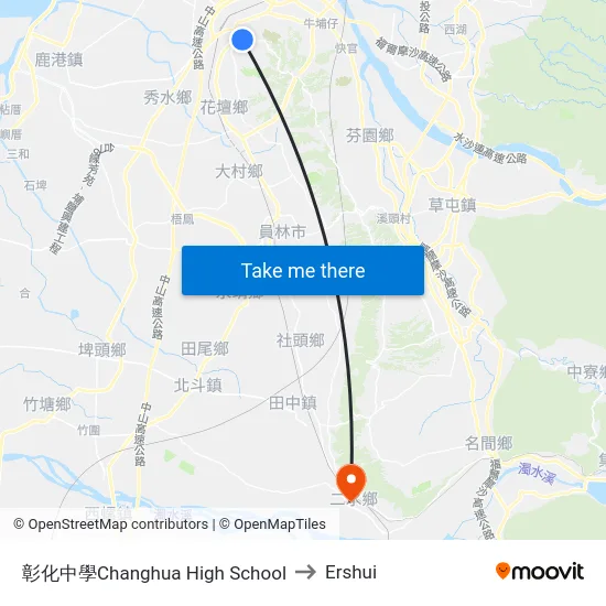 Changhua High School to Ershui map