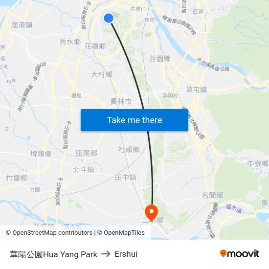 Hua Yang Park to Ershui map
