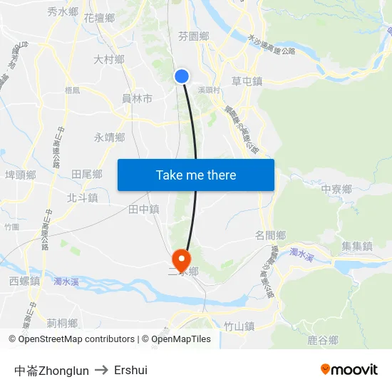Zhonglun to Ershui map
