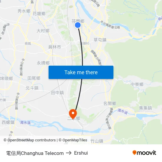 Changhua Telecom to Ershui map