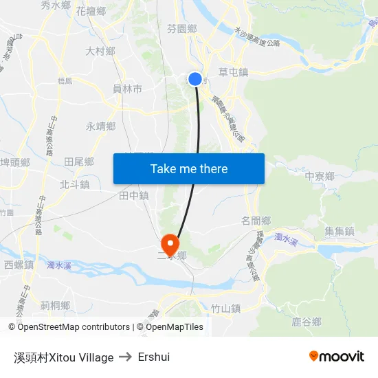 Xitou Village to Ershui map