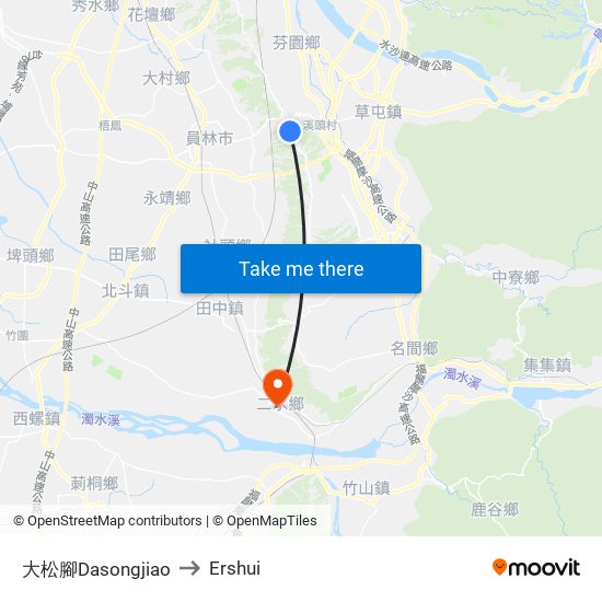 大松腳Dasongjiao to Ershui map