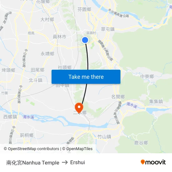 Nanhua Temple to Ershui map