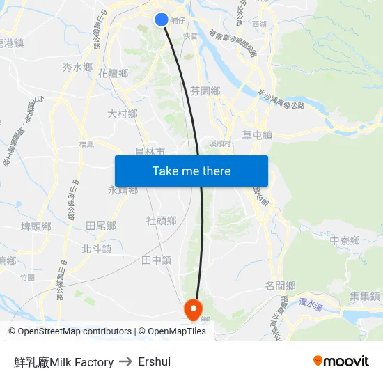 Milk Factory to Ershui map