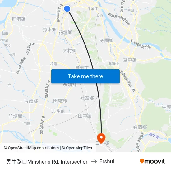 Minsheng Road Intersection to Ershui map