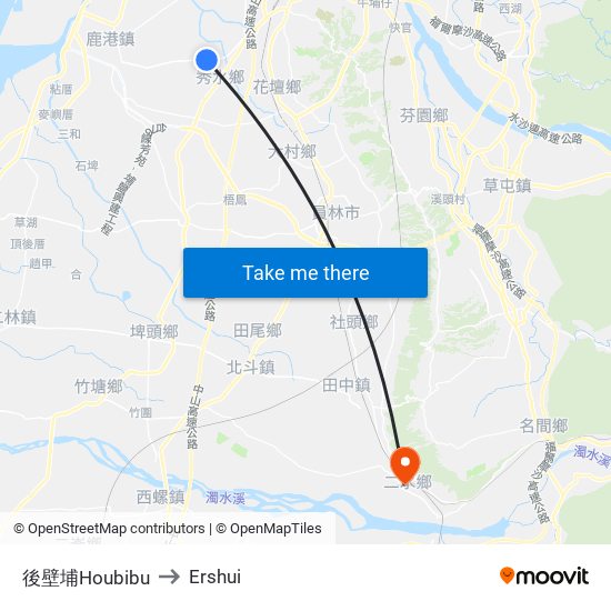 後壁埔Houbibu to Ershui map