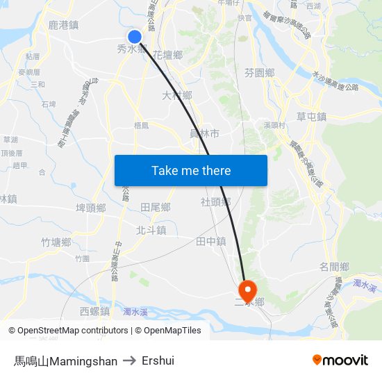 馬鳴山Mamingshan to Ershui map