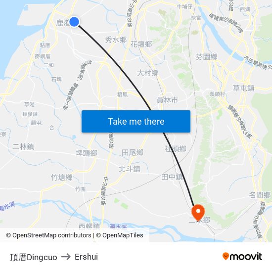 頂厝Dingcuo to Ershui map