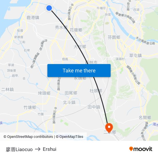 廖厝Liaocuo to Ershui map