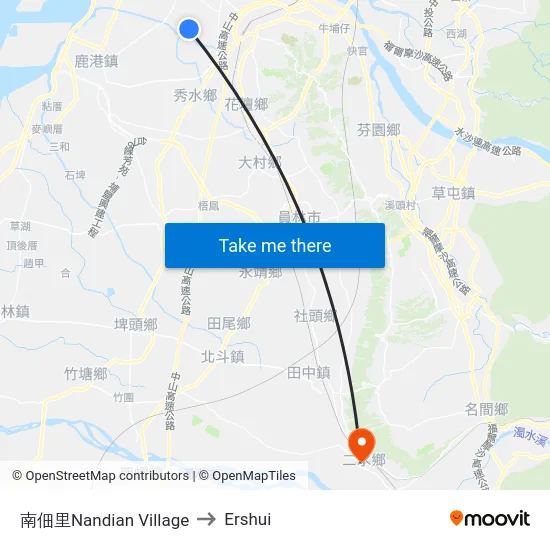 Nandian Village to Ershui map
