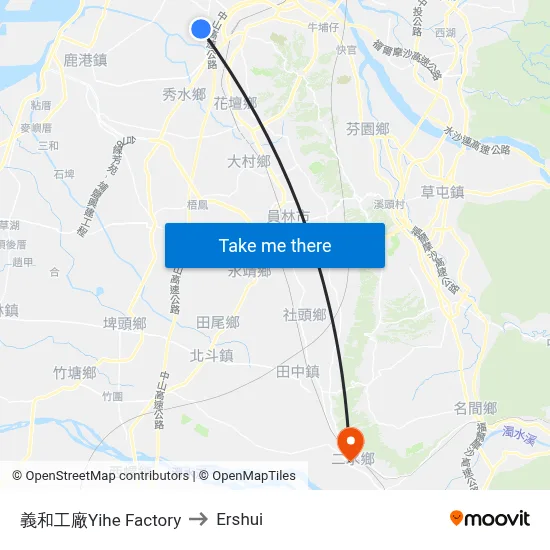 Yihe Factory to Ershui map