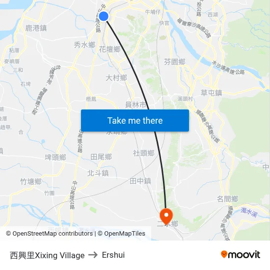 Xixing Village to Ershui map