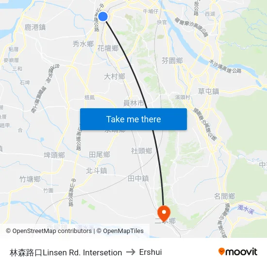 Linsen Road Intersection to Ershui map