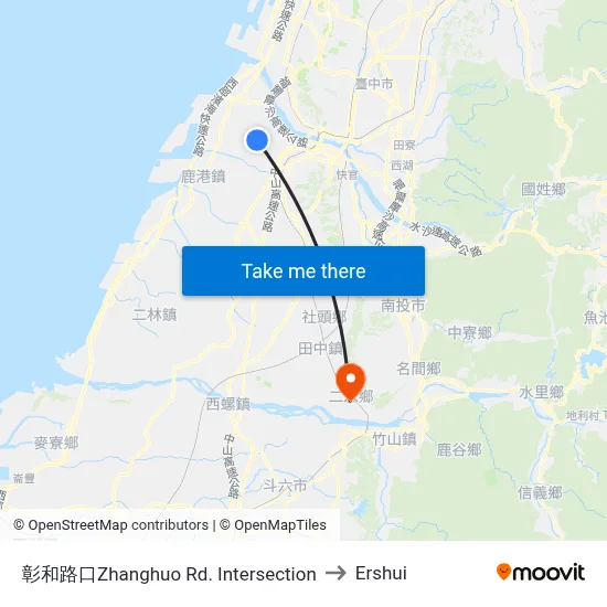 Zhanghuo Road Intersection to Ershui map