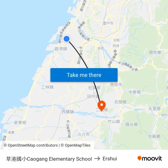 Caogang Elementary School to Ershui map