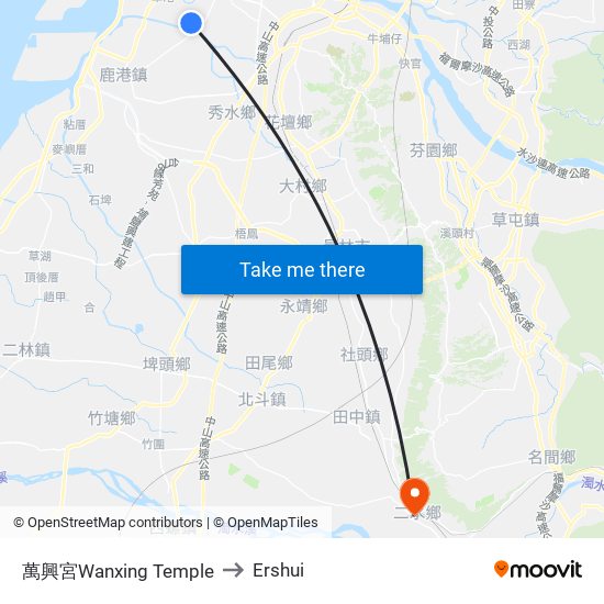 萬興宮Wanxing Temple to Ershui map