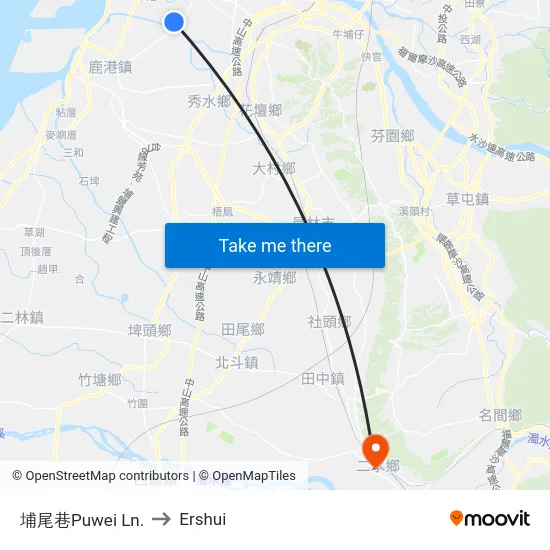 Puwei Lane to Ershui map