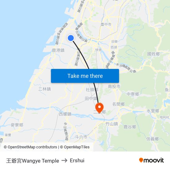 王爺宮Wangye Temple to Ershui map