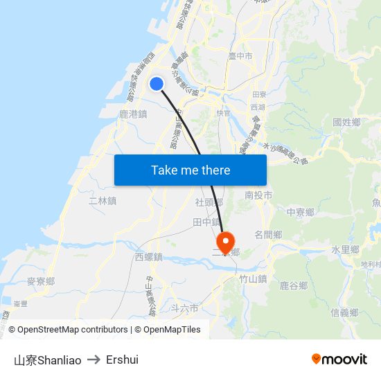 山寮Shanliao to Ershui map