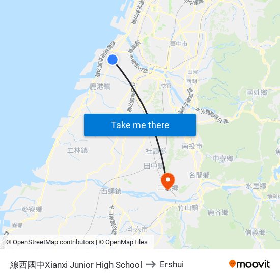線西國中Xianxi Junior High School to Ershui map