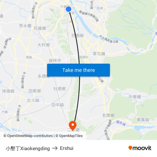 小墾丁Xiaokengding to Ershui map