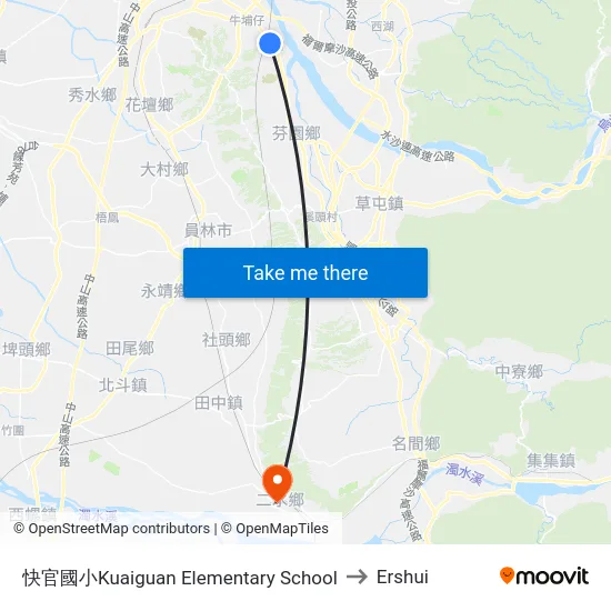 快官國小Kuaiguan Elementary School to Ershui map