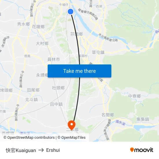 Kuaiguan to Ershui map