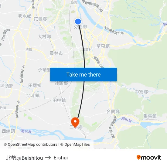 北勢頭Beishitou to Ershui map