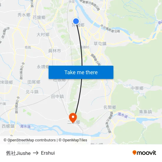 Jiushe to Ershui map