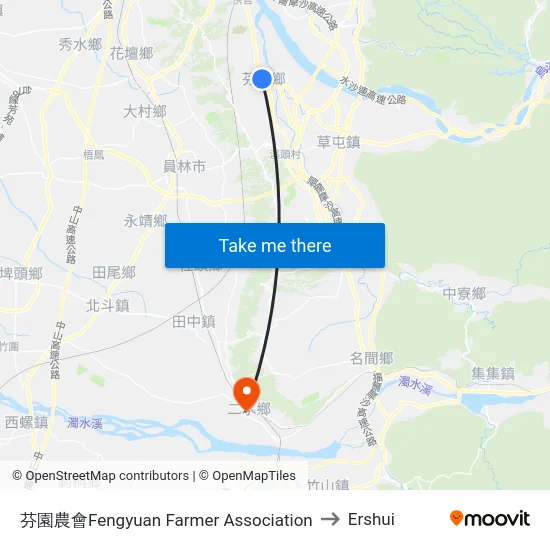 Fengyuan Farmer Association to Ershui map