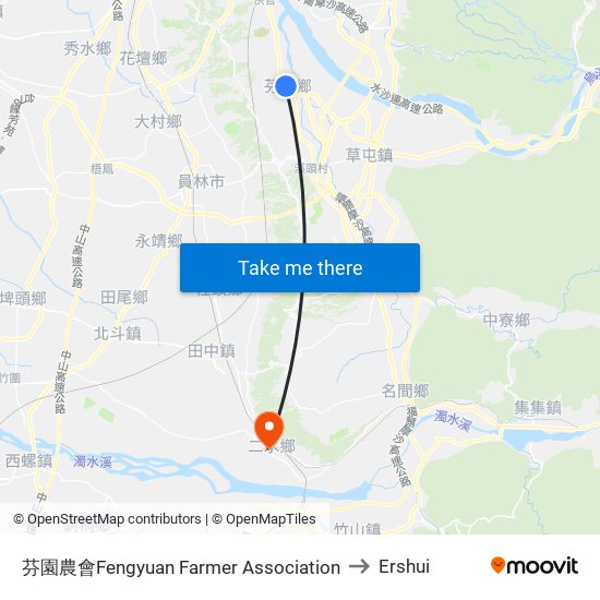 芬園農會Fengyuan Farmer Association to Ershui map