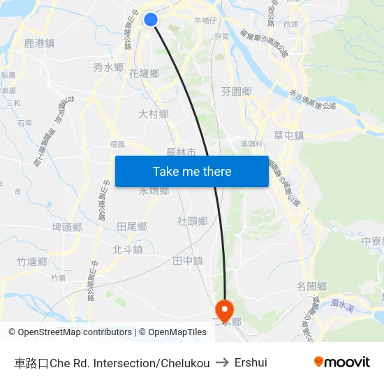 Chelukou Intersection to Ershui map