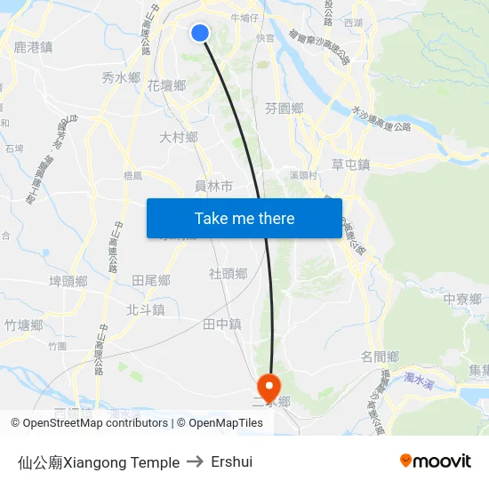 Xiangong Temple to Ershui map