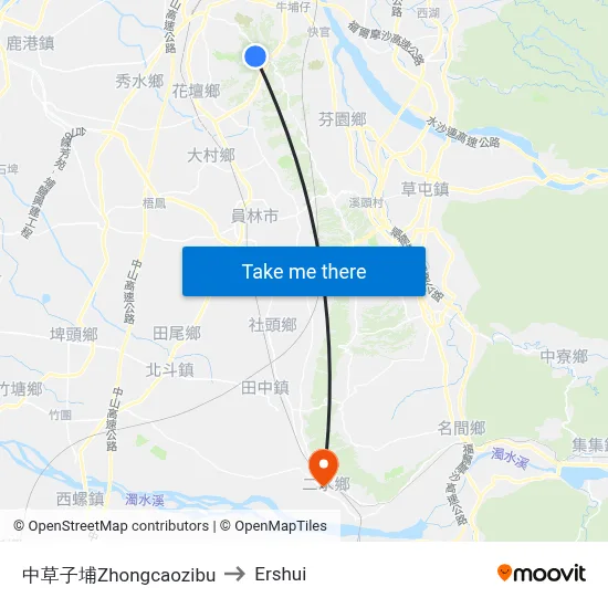 中草子埔Zhongcaozibu to Ershui map