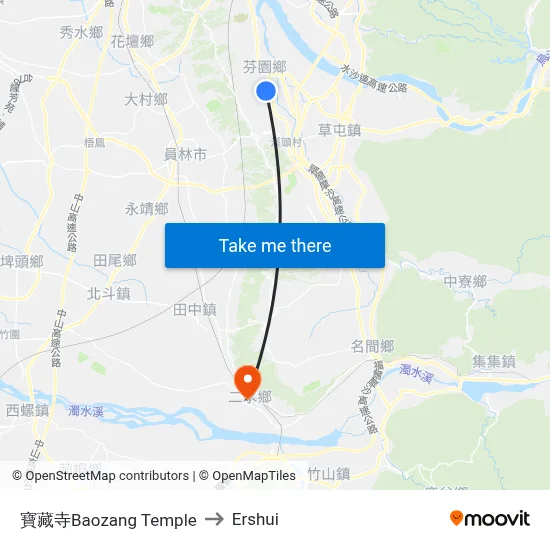 Baozang Temple to Ershui map