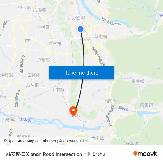 Xianan Road Intersection to Ershui map