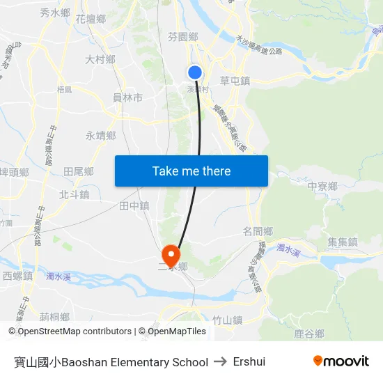 寶山國小Baoshan Elementary School to Ershui map
