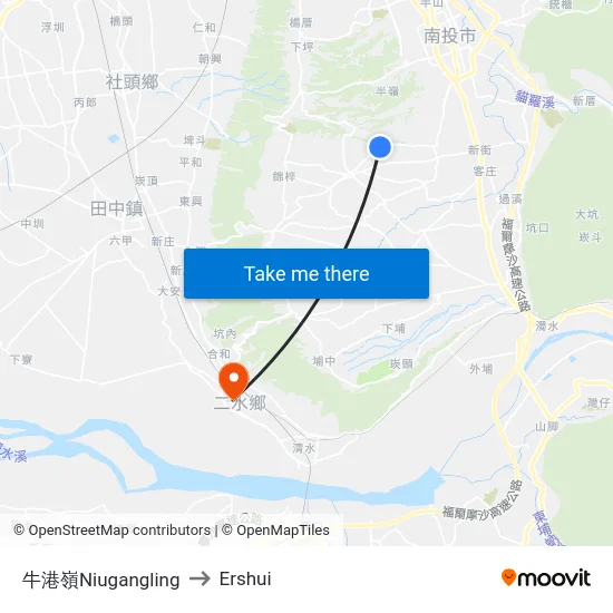 牛港嶺Niugangling to Ershui map