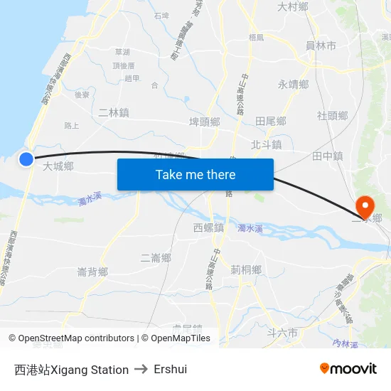 Xigang Station to Ershui map